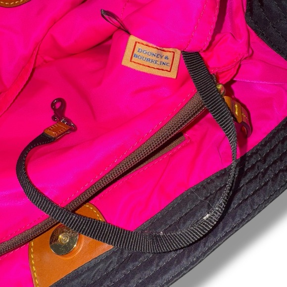 Dooney & Bourke Black Nylon Victoria Tote Brown Leather Trim Shoulder Bag - Picture 8 of 9